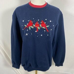 Country Store blue and red cardinals double neck sweatshirt size small grandma